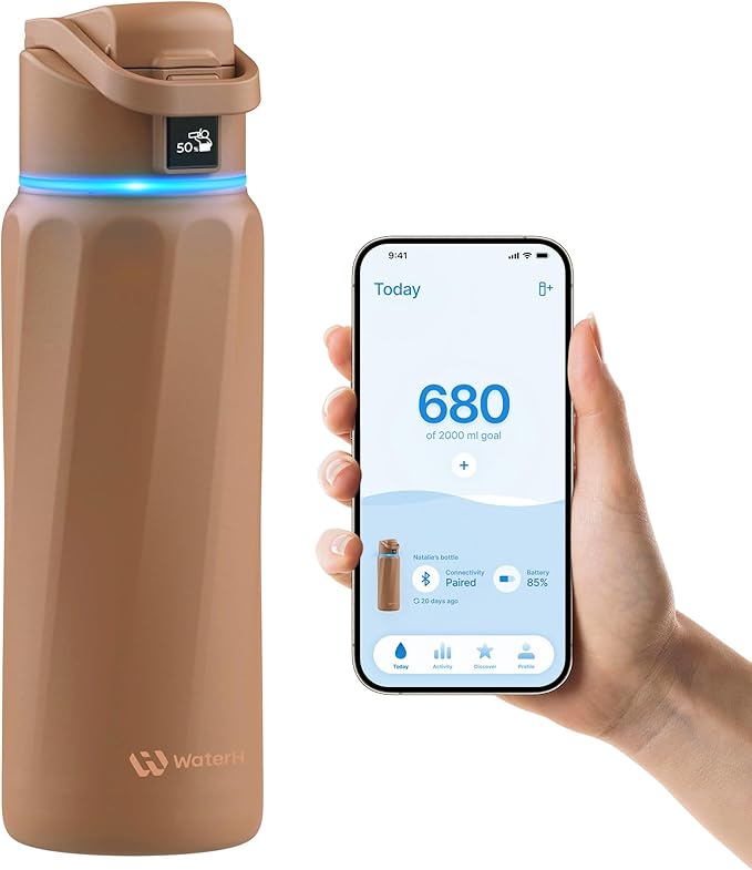 BOOST Smart Water Bottle with Reminder & Tracker, Double Wall Vacuum Insulated Bottles Stainless Steel, 32oz BPA-Free Wide Mouth for Gym, Office, School, Ideal Gift for Christmas, Thanksgiving Day