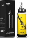 Glass Olive Oil Dispenser Bottle with Stainless Steel Spouts - Shatterproof 350ml Cooking Oil & Vinegar Cruet Bottle - Carafe for Kitchen