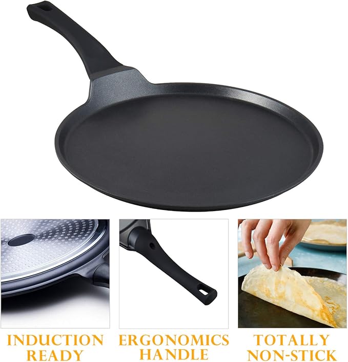 S·KITCHN Crepe Pan Nonstick Dosa Pan, Tawa Pan for Roti Indian, Non-Stick Pancake Griddle Compatible with Induction Cooktop, Comal for Tortillas, Griddle for Stove Top - 12.5 IN