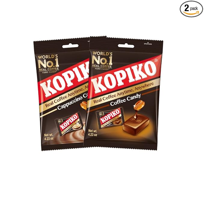 Kopiko Coffee & Cappuccino Candy – Bold-Tasty Hard Candy from Indonesia with Real Coffee Extract – A Satisfying Boost for On-the-Go Energy (2-Pack, 4.23oz Each)