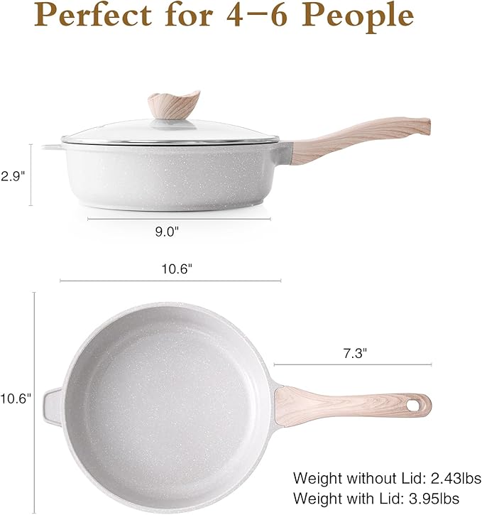 Kordisen Nonstick Ceramic Deep Frying Pan, 10 Inch Non Toxic Skillet with Lid, Healthy Jumbo Cooker, Saute Pan for Cooking, Induction Cookware, PFOA & PFAS Free