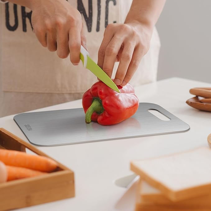 3 Pcs Stainless Steel Cutting Board for Kitchen 304 Steel Chopping Dishwasher Safe Metal Cutting Board Set for Kitchen Meat Fruit Vegetable (18.1''x11.8'',9"x13.4",7.9"x11.8")