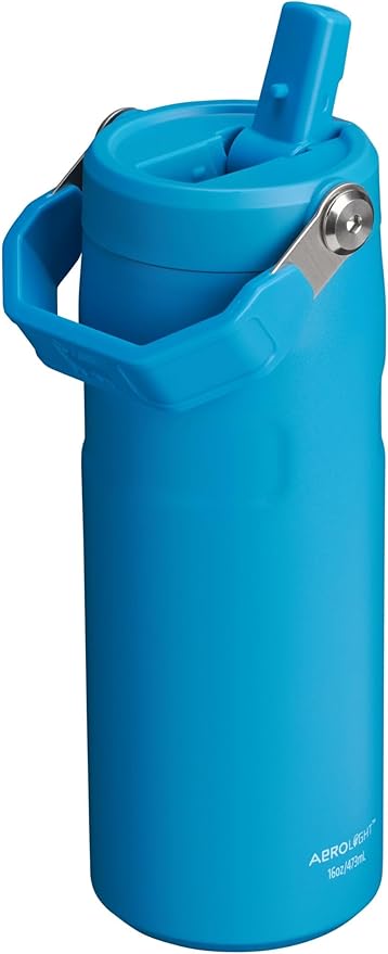 STANLEY IceFlow Flip Straw 2.0 Water Bottle 16 OZ | Built-In Straw with Larger Opening | Lightweight & Leak-Resistant | Insulated Stainless Steel | BPA-Free | Azure