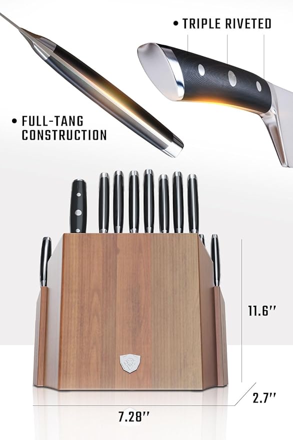 DALSTRONG Gladiator Series Elite-18pc Stainless Steel Knife Set with Block-High Carbon German Steel-Acacia Wood Block-Gift Knife Set w/Black Handles - NSF Certified