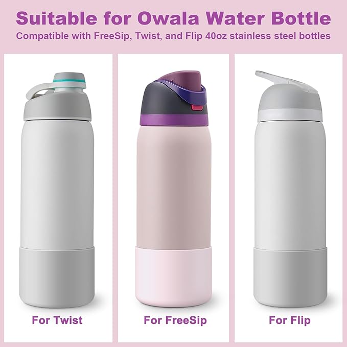 2PCS Silicone Water Bottle Boot for Owala 24oz 32oz 40oz, Protective Bottom Bumper Anti-Slip Sleeve for FreeSip, Twist, and Flip Stainless Steel Bottles, Dishwasher Safe and BPA Free