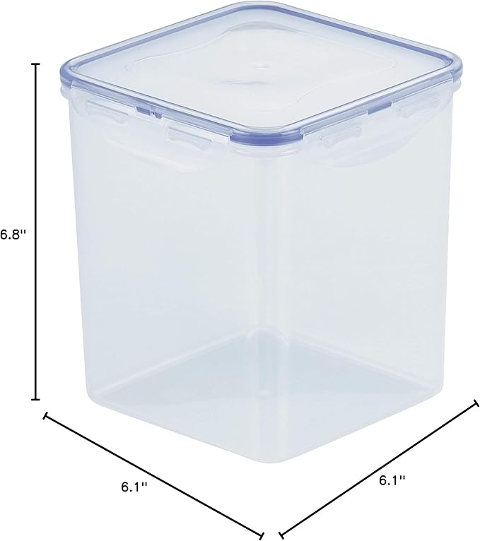 LOCK & LOCK Easy Essentials Plastic Food lids/Pantry Storage/Airtight containers, BPA Free, Square-11 Cup-for Sugar, Clear