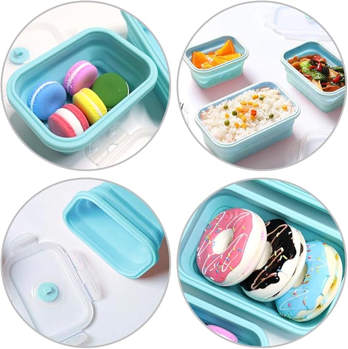 Alimat PluS 4 Assorted Size Set Silicone Food Storage Containers with Lids, 40.5oz, 27oz, 16.9oz and 11.8oz Collapsible Meal Prep Lunch Containers, Microwave, Freezer and Dishwasher Safe