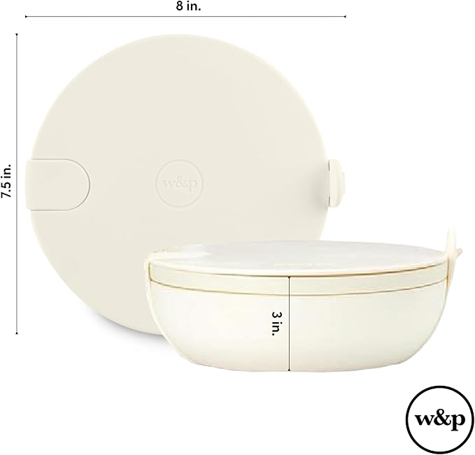 W&P Porter Ceramic Bowl Lunch Container w/ Protective Non-slip Exterior, Cream 1 Liter | Lid & Snap-tight Silicone Strap | Food Storage, Bento Box, Meal Prep | BPA-Free Ceramic
