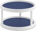 Copco Non-Skid 2 Tier Pantry Cabinet Lazy Susan Turntable, 12-Inch - Organize Kitchen, Bathroom, Home Office, Laundry Room, Garage, Craft Room - Kitchen Turntable & Pantry Organizer (White/Blue)