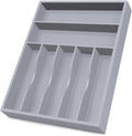 Bellsal Grey Utensil Organizer 12.5 Inch Silverware Tray for Drawer Utensil Holder Cutlery Organizer Kitchen Drawer Organizer 7 Compartment Small Narrow Bamboo