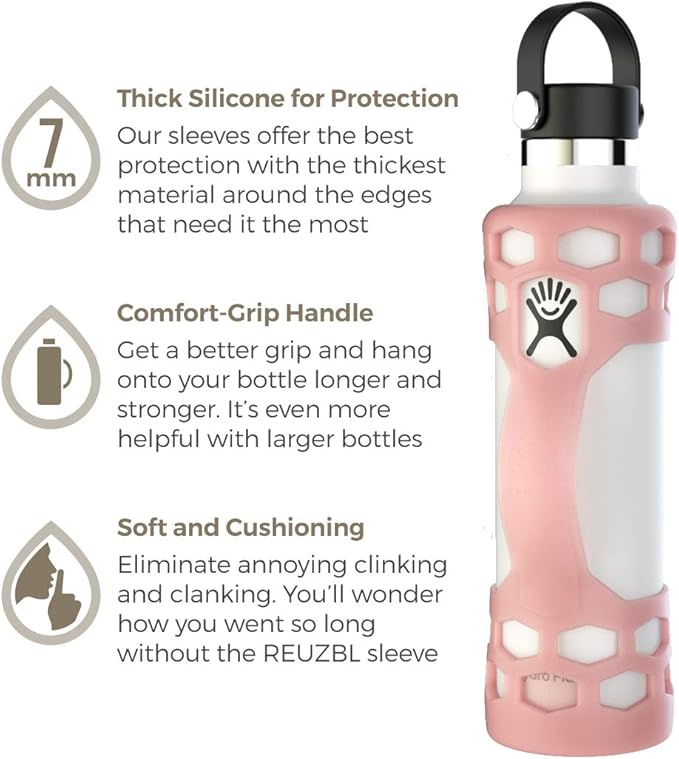 REUZBL Silicone Boot Sleeve Protector with Handle – Compatible with Hydro Flask 40oz, 32oz, 24oz, 21oz – Protective Bottle Bumper for Stainless Steel Water Bottles