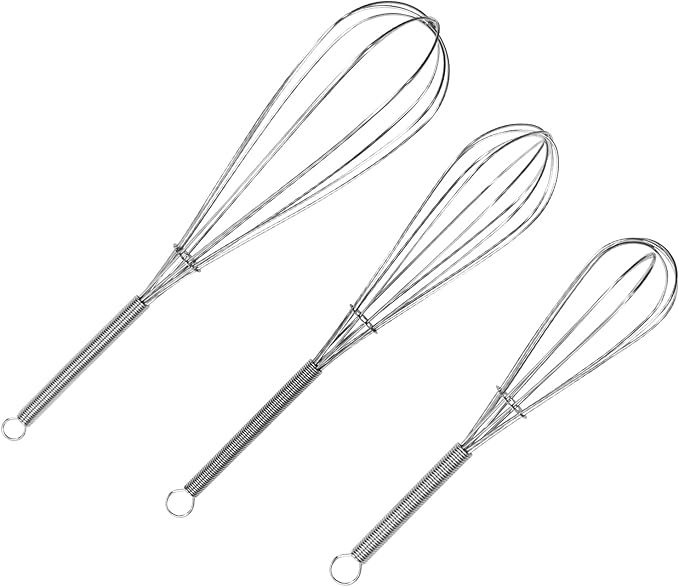 ForTomorrow Stainless Steel Whisk Set - 8"+10"+12" Thin Handle Wisk Balloon Wire Whisks Kitchen Tool for Cooking, Baking, Mixing Blending, Whisking, Beating, Stirring