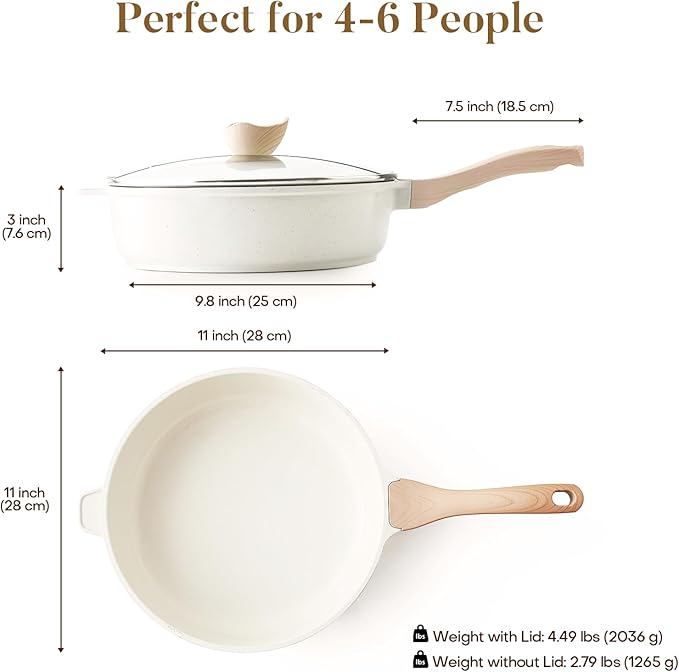 Kordisen Nonstick Ceramic Deep Frying Pan, 11 Inch Non Toxic Skillet with Lid, Healthy Jumbo Cooker, Saute Pan for Cooking, Induction Cookware, PFOA & PFAS Free (Cream)
