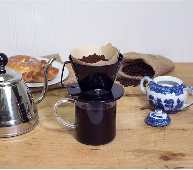 Fino Pour-Over Coffee Brewing Filter Cone, Number 1-Size, Black, Brews 1 to 2-Servings, Set of 2