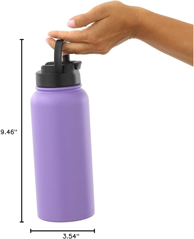 JoyJolt Triple Insulated Water Bottle with Straw Lid AND Flip Lid! 32oz Large Water Bottle, 12 Hour Hot/Cold Vacuum Insulated Stainless Steel Bottle. BPA-Free Leakproof Water Bottles - Thermos Bottle
