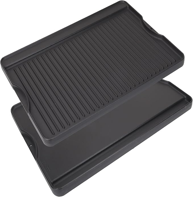 BBQ Griddle Insert for Camp Chef Reversible Griddle, Pre-Seasoned Griddle Plate for Camp Chef 1/2/3 Burner Stoves, Skillet,Oblong Pancake Pan for Outdoor Gas Grill/Stovetop,15.5" x 13.5" Cast Iron,1PC