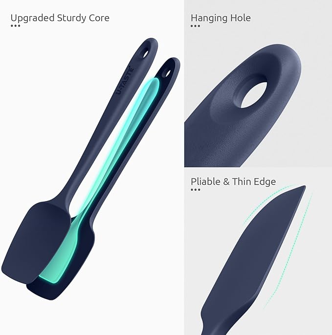 U-Taste Silicone Baking Spatula Set: 480ºF High Heat Resistant, Food Grade Flexible Rubber Kitchen Cooking Mixing Scraper, Food Grade Seamless Utensil for Nonstick Cookware Set of 3 (Midnight Blue)