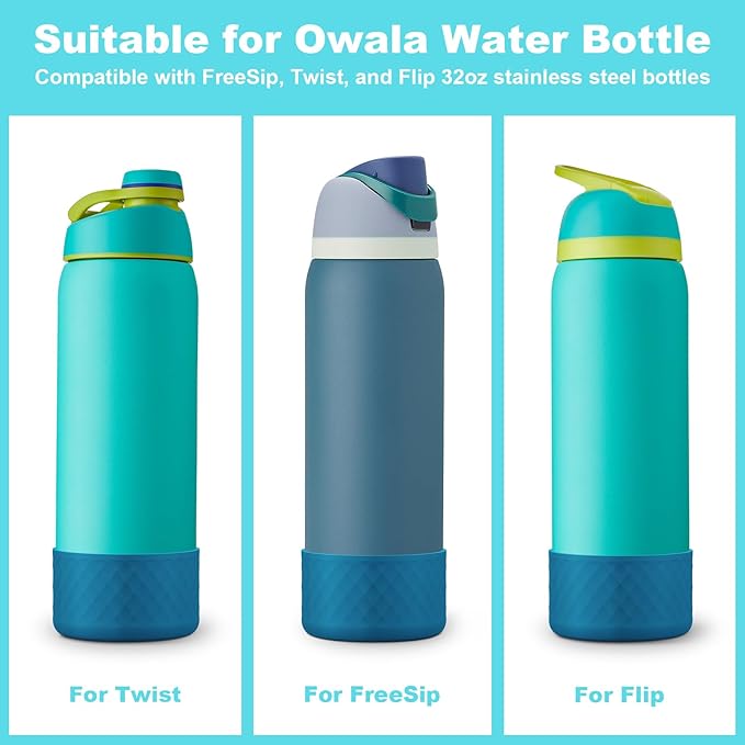 2PCS Silicone Water Bottle Boot for Owala 32oz, Protective Bottom Bumper Anti-Slip Sleeve for FreeSip, Twist, and Flip Stainless Steel Bottles, Dishwasher Safe and BPA Free(Dark Blue)