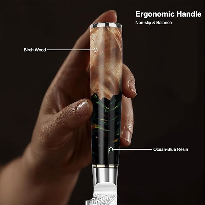 Japanese Knife Set 5 PCS, Damascus High Carbon Stainless Steel Chef Knife Set for Cooking, Kitchen Knives with Gift Box and Resin Wood Handle, Ideal Gift for Men and Women