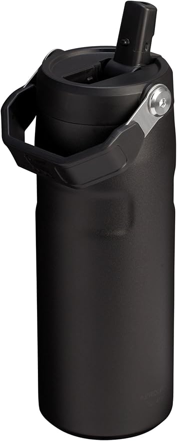 STANLEY IceFlow Flip Straw 2.0 Water Bottle 16 OZ | Built-In Straw with Larger Opening | Lightweight & Leak-Resistant | Insulated Stainless Steel | BPA-Free | Black 2.0