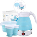 Portable Electric Kettle Travel Size, 600ML Small Foldable Tea Coffee Kettle with Collapsible Bowl and Cups, 5 Min Fast Water Boiling, BPA Free Food Grade Silicone, 110V 400W