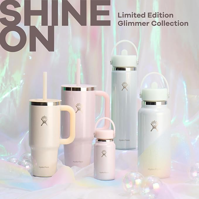 Hydro Flask Water Bottle - Insulated Stainless Steel - Wide Mouth Flex Straw Lid, Non-Spill, Leakproof and Refillable in 32 Oz Glimmer Cream