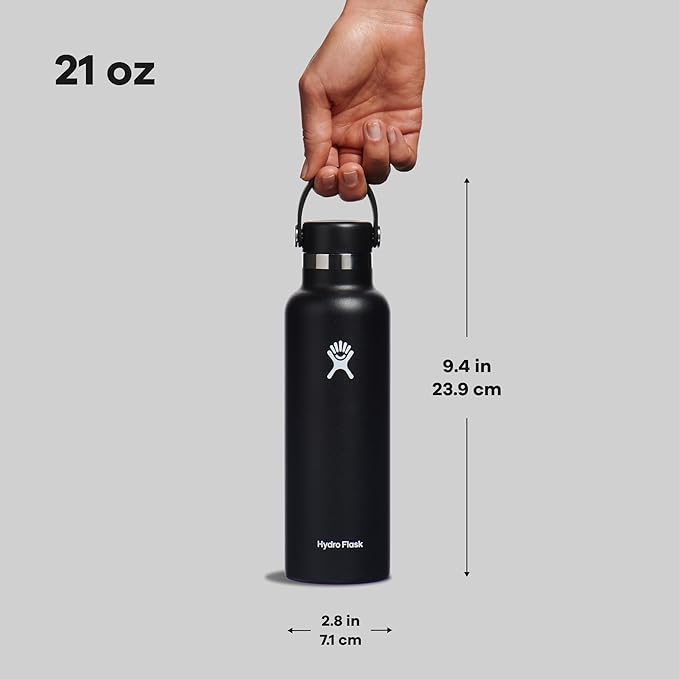 Hydro Flask Water Bottle - Insulated Stainless Steel - Non Spill, Leakproof in 21 Oz Black