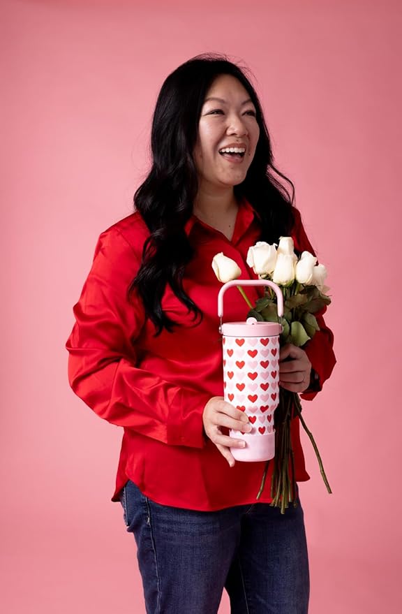 Simple Modern Valentine's Day Trek Pivot | 30oz Flip Straw Tumbler with Handle | Gifts for Her | Water Bottle & Boot | Interchangeable Straw & Chug Lids | Stainless Steel Jug | Hearts on White