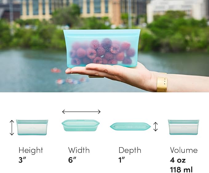 Zip Top Reusable Food Storage Bags | Snack Bag [Peach] | Silicone Meal Prep Container | Microwave, Dishwasher and Freezer Safe | Made in the USA