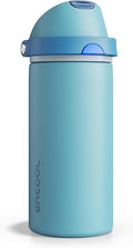 Insulated Water Bottle with Straw - Encool Stainless Steel Water Bottle with Push Button Lid, Leak-Proof & BPA-Free, Keeps Cold for 24 Hours for Sports, Travel, Gym (18 oz, Silk Blue)