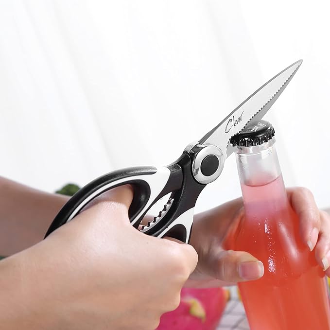 Clear Style Kitchen Shears Stainless Steel Utility Scissors Heavy Duty Multipurpose Kitchen Scissors, Dishwasher Safe, Perfect for Preparing Beef, Chicken, Vegetables, Fish, Black and White (2 Pack)