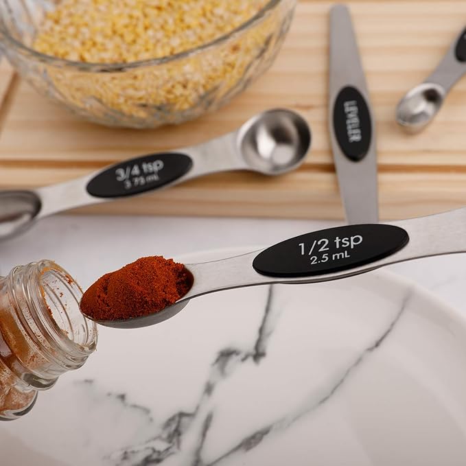 Magnetic Measuring Spoons Set of 6 Stainless Steel Dual Sided Stackable Teaspoon for Measuring Dry and Liquid Ingredients