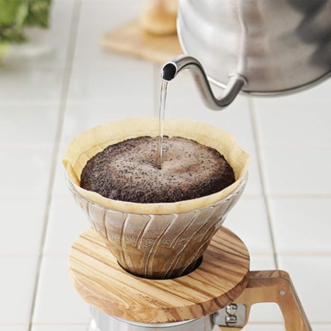 Hario V60 Glass Coffee Dripper, Size 01, Olive Wood