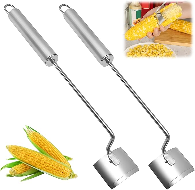 Stainless Steel Corn Peeler, Corn Cob Stripper, Long Handle Stainless Steel Corn Stripping Tool, Corn on the Cob Remover, Easy Clean Corn Cob Peeler for Home Kitchen and Outdoor Dining (2pc)