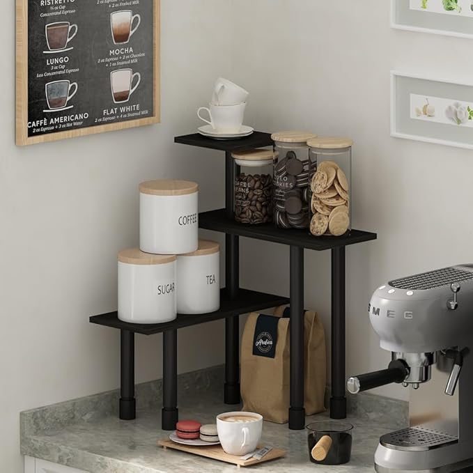 Furinno Turn-N-Tube Kitchen Countertop Organizer, 3-Tier Corner Countertop Organizer Shelf, Corner Shelf, for Kitchen, Pantry, Organizers and Storage, Espresso