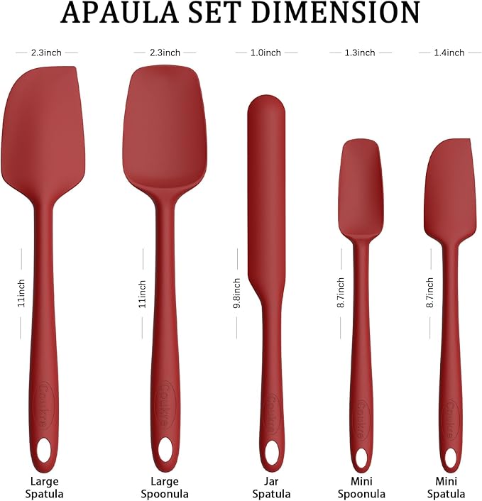 Coukre Silicone Spatula Set of 5,High Temperature Resistant, Food Grade Silicone, Dishwasher Safe, for Baking, Cooking (Pure Red)