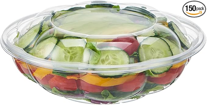 [18 oz. 150 Sets Clear Plastic Salad Bowls with Airtight Lids Disposable To Go Mixing Containers Serving for Fruit, Quinoa, Lunch and Meal Prep