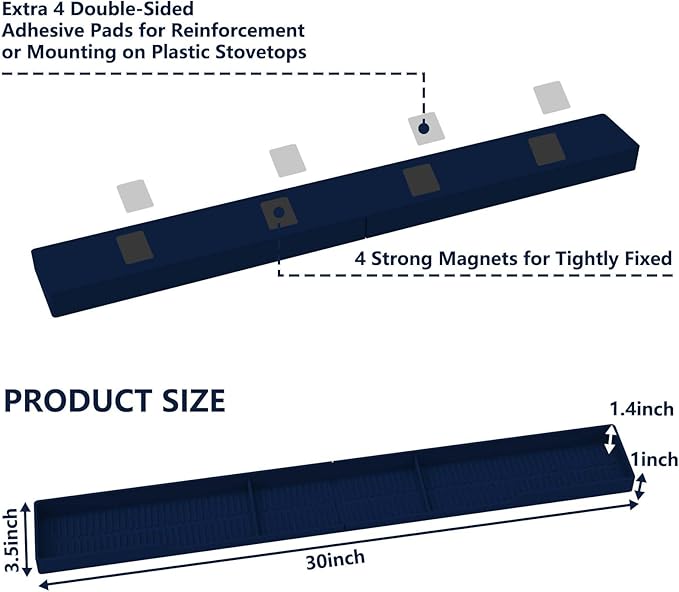 AWOKE Stove Top Shelf 30 Inch - Silicone Material Magnetic Shelf for Stove - 3 Functional Partitions Kitchen Spice Rack Organizer-Navy Blue,Kitchen Gadgets Storage Organization