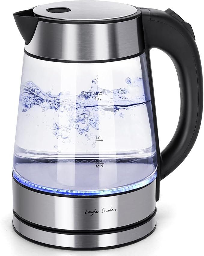 Taylor Swoden Glass Hot Water Kettle Electric for Tea and Coffee 1.7 Liter Fast Boiling Electric Kettle Cordless Water Boiler with Auto Shutoff & Boil Dry Protection
