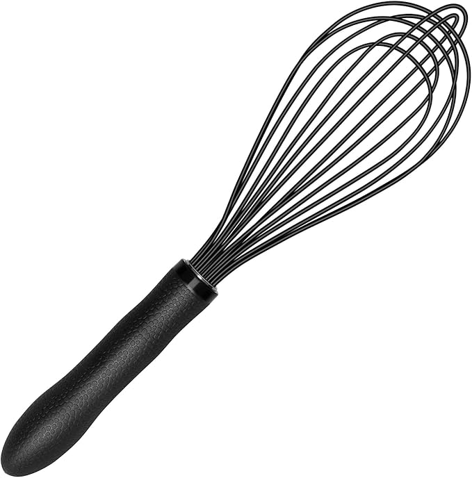 TEEVEA Silicone Whisk Stainless Steel Heat Resistant Non Scratch Kitchen Cooking Utensil for Blending Whisking Beating Frothing Stirring 11 Inch Black