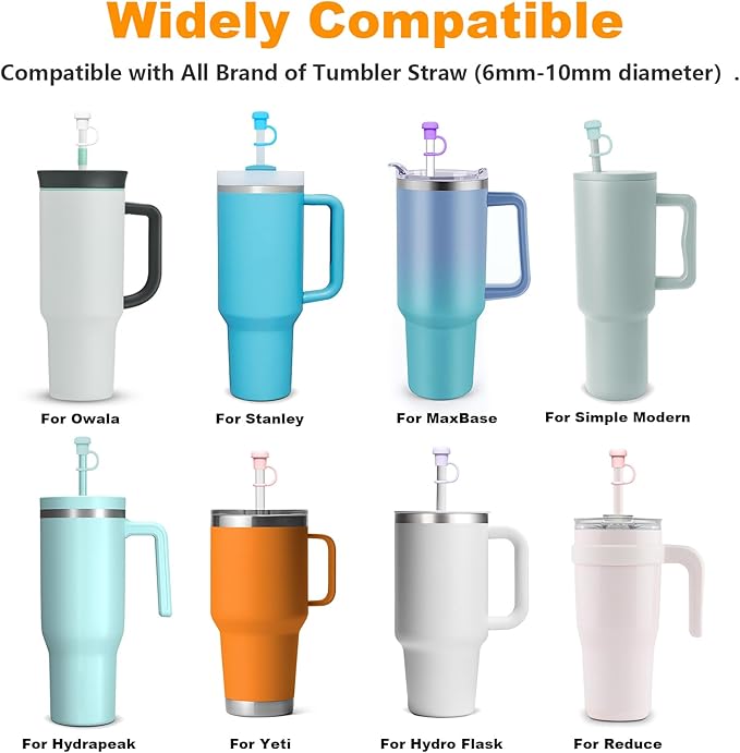 Adjustable Straw Cover for Stanley, Simple Modern, Owala, Yeti, Hydro Flask, Reduce, Hydrapeak, Meoky, MaxBase, Beast, Marrs, Suitable for All Brand of 6mm-10mm Diameter Straw, Dishwasher safe