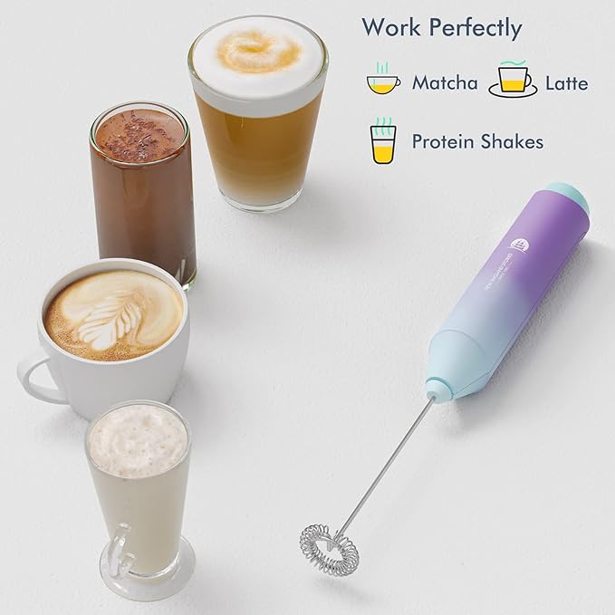Powerful Milk Frother Handheld Foam Maker, Mini Whisk Drink Mixer for Coffee, Cappuccino, Latte, Matcha, Hot Chocolate, No Stand, North Light