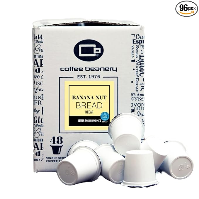 Banana Nut Bread Decaf Coffee Pods by Coffee Beanery | 96ct Bulk Medium Roast Arbica Coffee