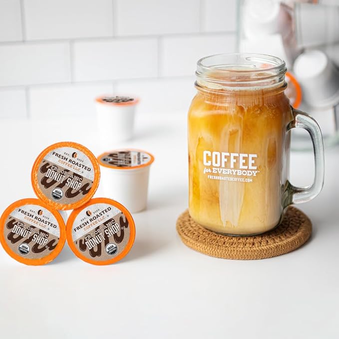 Fresh Roasted Coffee, Organic Donut Shop | USDA Organic, Kosher | Medium Roast 96 Pods for K Cup Brewers
