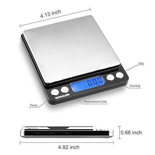 GDEALER Digital Pocket Kitchen Scale 0.001oz/0.01g 500g Kitchen Food Scale Jewelry Weight Compact Scale, Tare, Stainless Steel, Backlit Display, Black