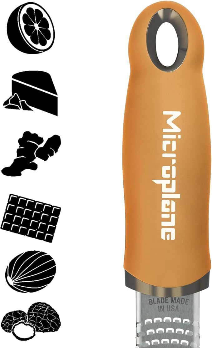 Microplane Premium Zester Grater in Mustard | Lemon Zester tool, Hard Cheese & Vegetable Grater | For Citrus, Parmesan Cheese, Garlic, Ginger, Nutmeg | Fine Stainless Steel Blade, Made in USA