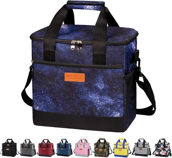 iknoe Large Cooler Bag Collapsible 24 Can Insulated Bags Leakproof Lunch Cooler Tote with Multi-Pockets for Adult Insulated Thermal Bag for Beach, Picnic, Office Work, Galaxy