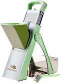 New Upgrade Safe Mandoline Slicer Plus, Biger Size, Adjustable Vegetable Food Chopper Potato Fries Cutter, Detachable Blade, Kitchen Chopping Artifact with Container. Green