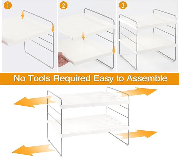 JUPELI Foil and Plastic Wrap Organizer, Expandable Kitchen Pantry Storage, Height Adjustable Cabinet Rack for Kitchen Organization, Aluminum Foil -3 Tier 9.8" to 15.6"L