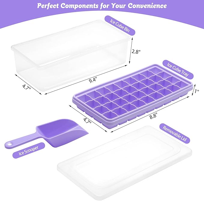 Silicone Ice Cube Tray with Leak-Proof Lid & Storage Bin for Freezer – BPA-Free 36-Piece Nugget Ice Molds, Spill-Resistant Cover & Ice Scoop Container Cover